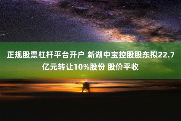 正规股票杠杆平台开户 新湖中宝控股股东拟22.7亿元转让10%股份 股价平收