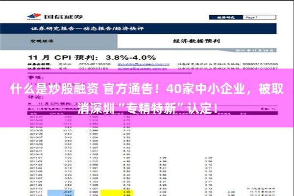 什么是炒股融资 官方通告！40家中小企业，被取消深圳“专精特新”认定！